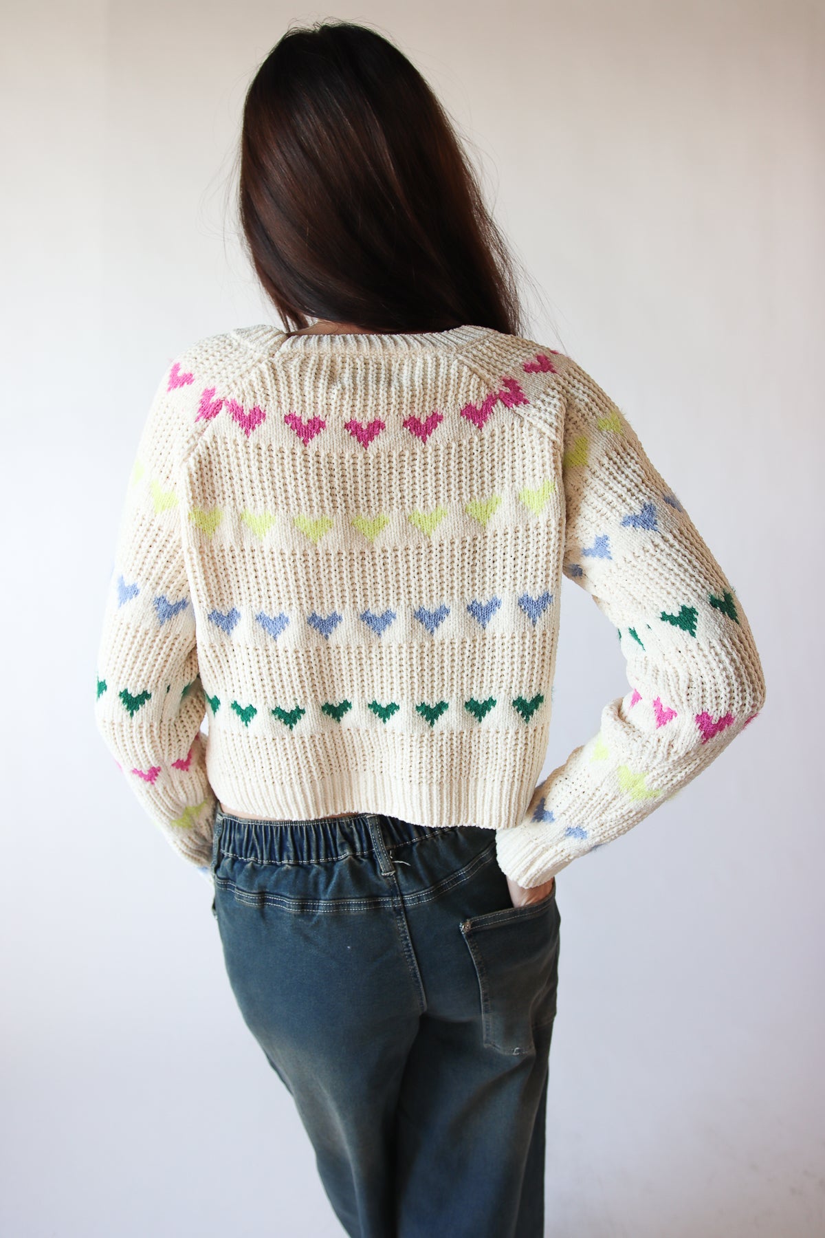 Heart Stripe Crop Sweater