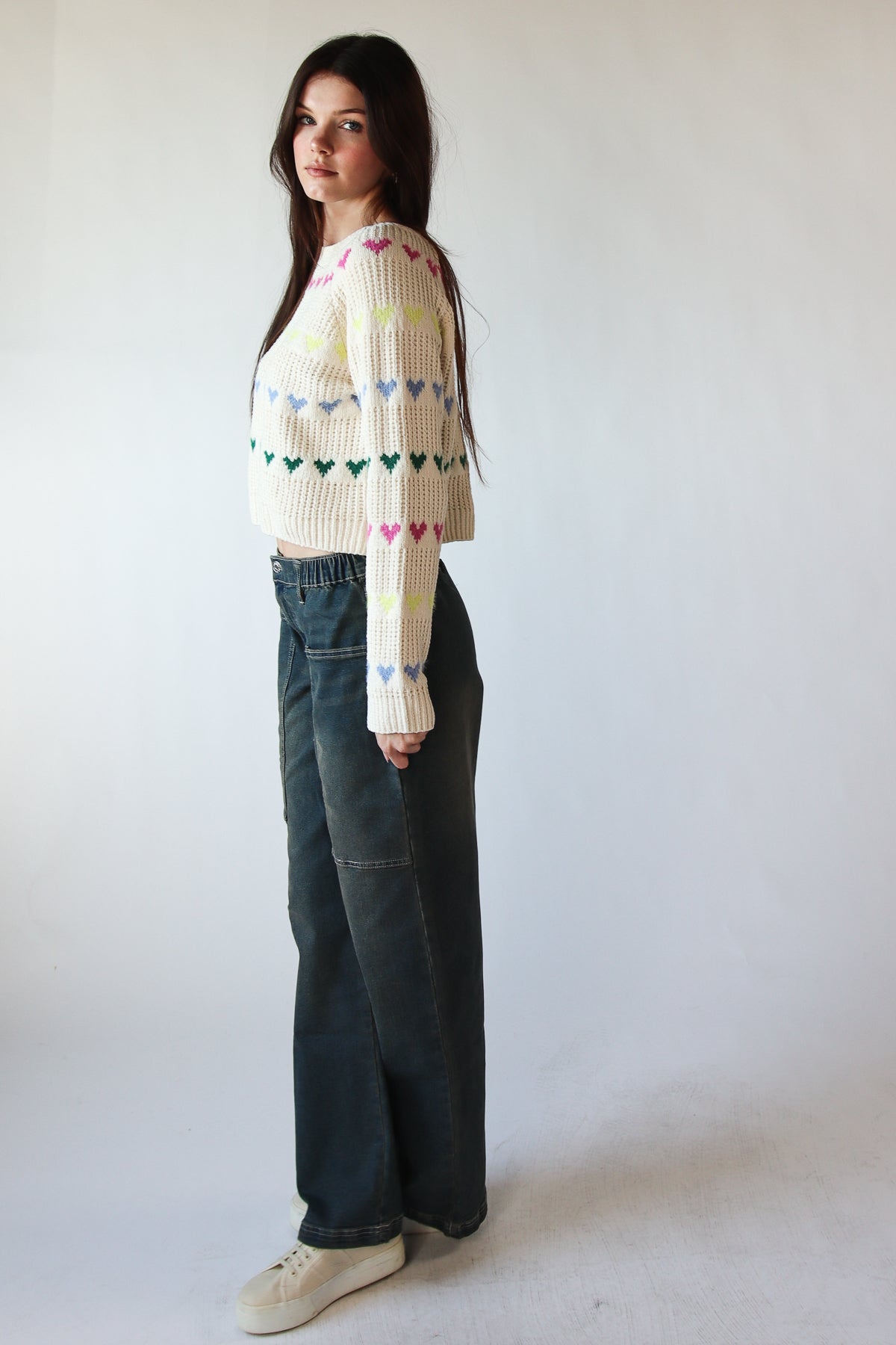 Heart Stripe Crop Sweater
