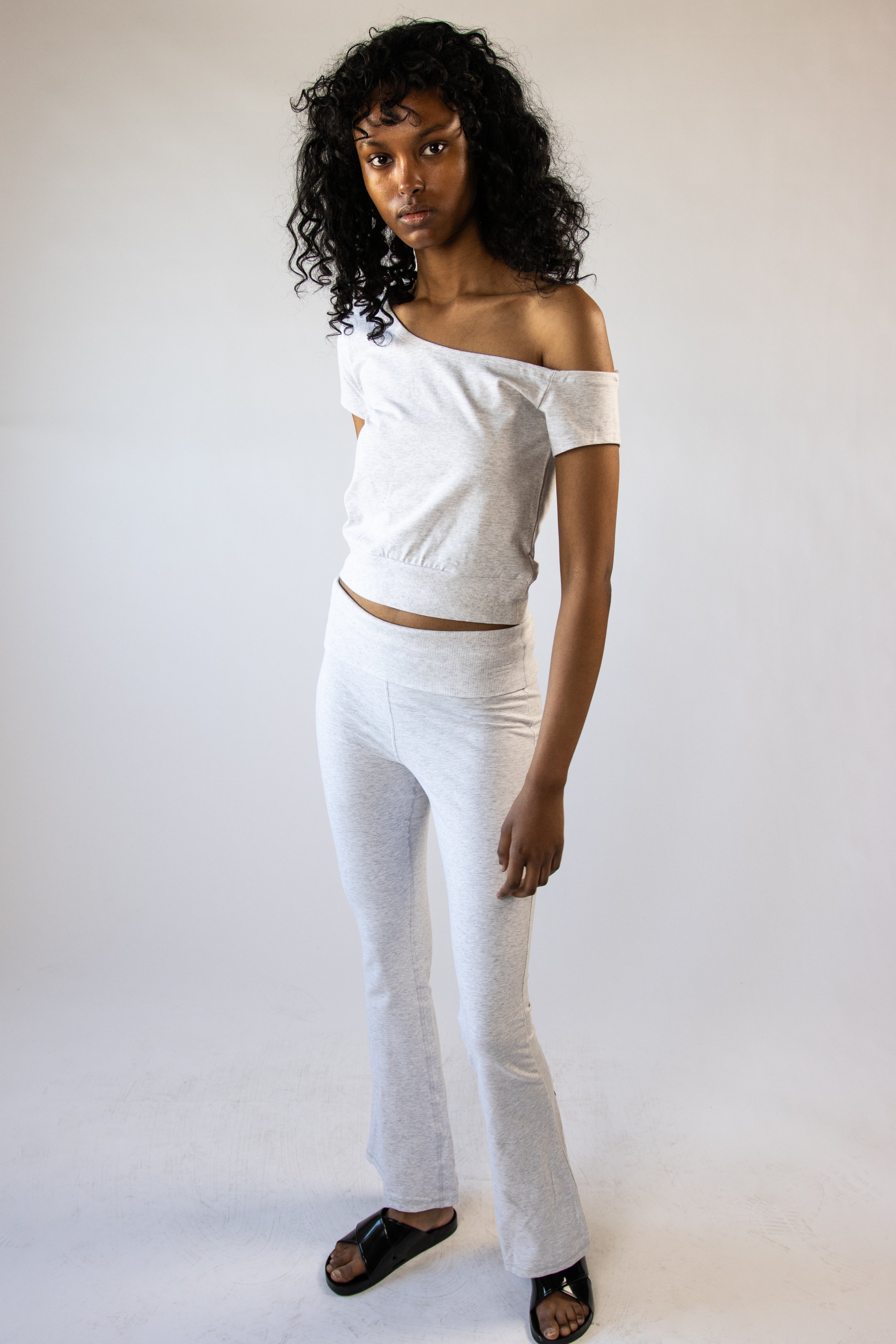 Heather Gray Off The Shoulder Crop Top