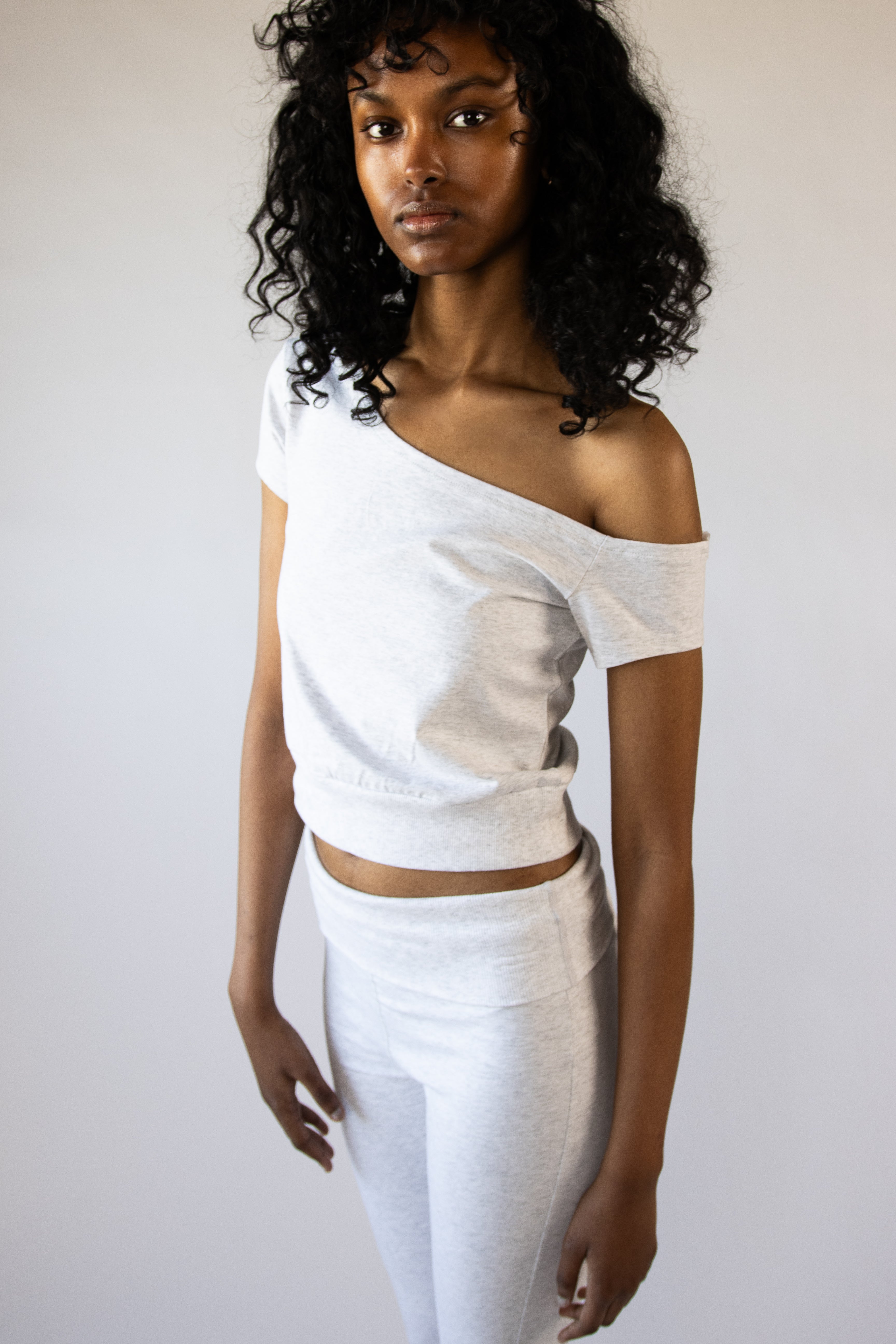 Heather Gray Off The Shoulder Crop Top