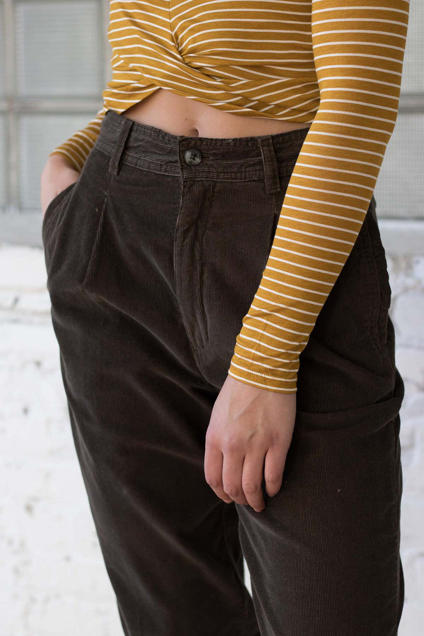 Olive High Waisted Corduroy Pants