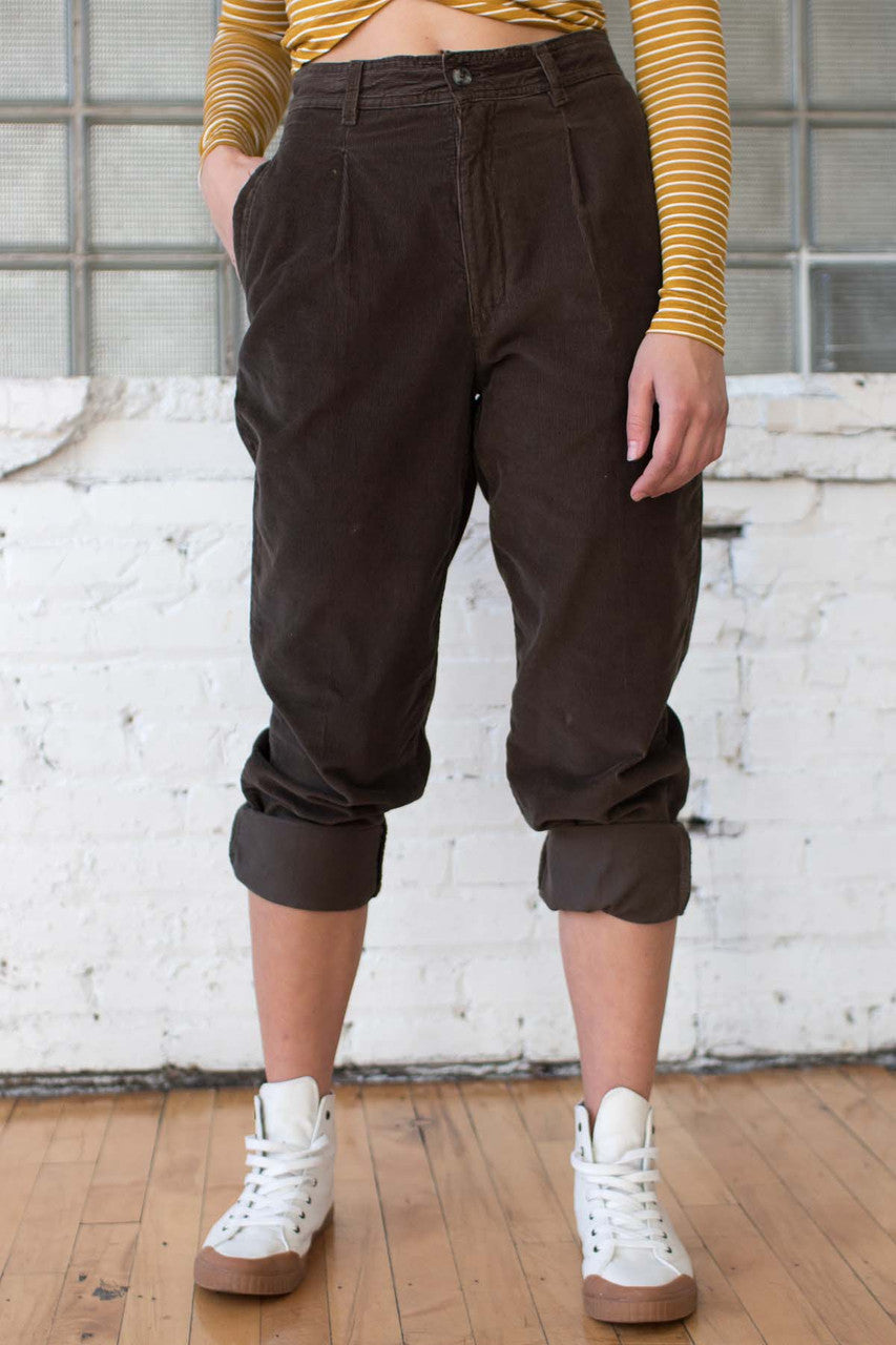 Olive High Waisted Corduroy Pants