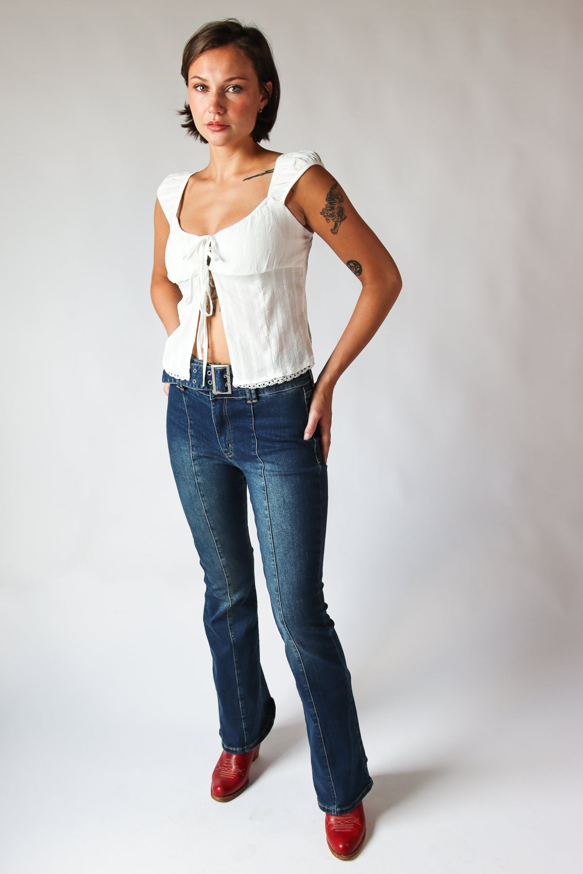 High Rise Belted Flares