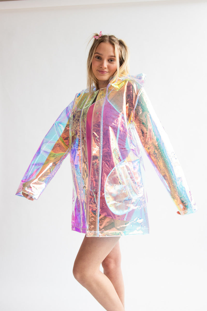 Holographic Festival Rain Coat Iridescent Boohoo Festival Mac