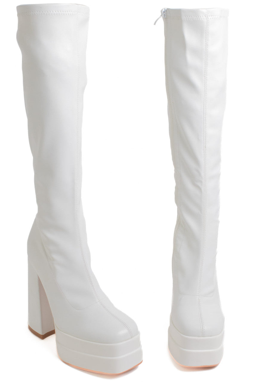White Chunky GoGo Boots