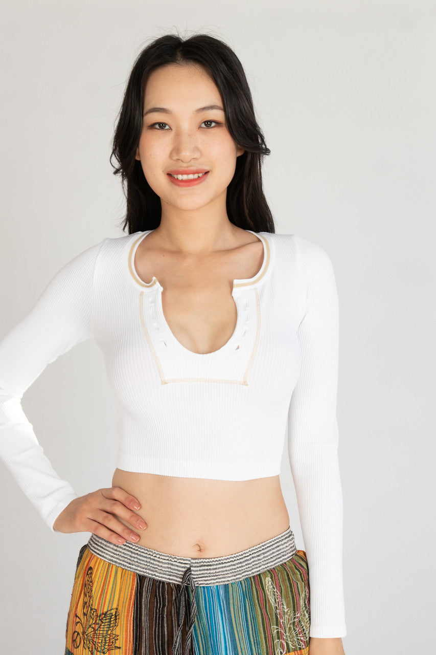 Sporty Notch Neck Long Sleeve Shirt