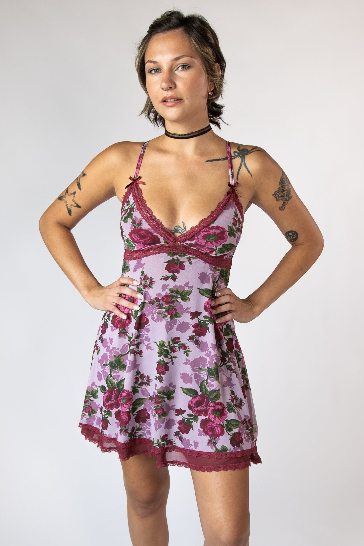 Lace Trim Floral Dress