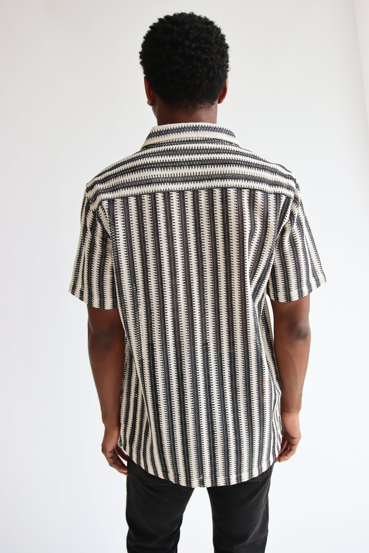 Lightweight Striped Open Knit Button Front Shirt