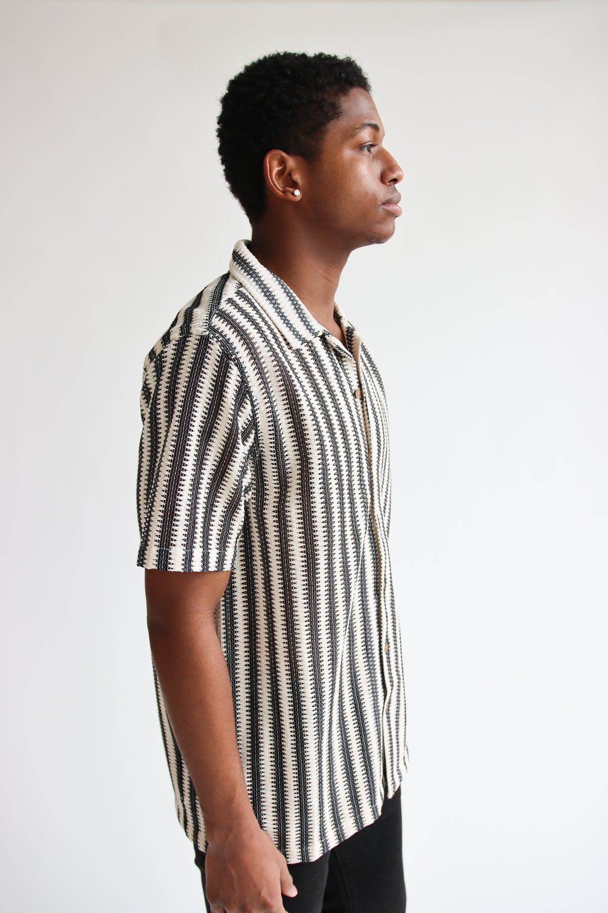 Lightweight Striped Open Knit Button Front Shirt