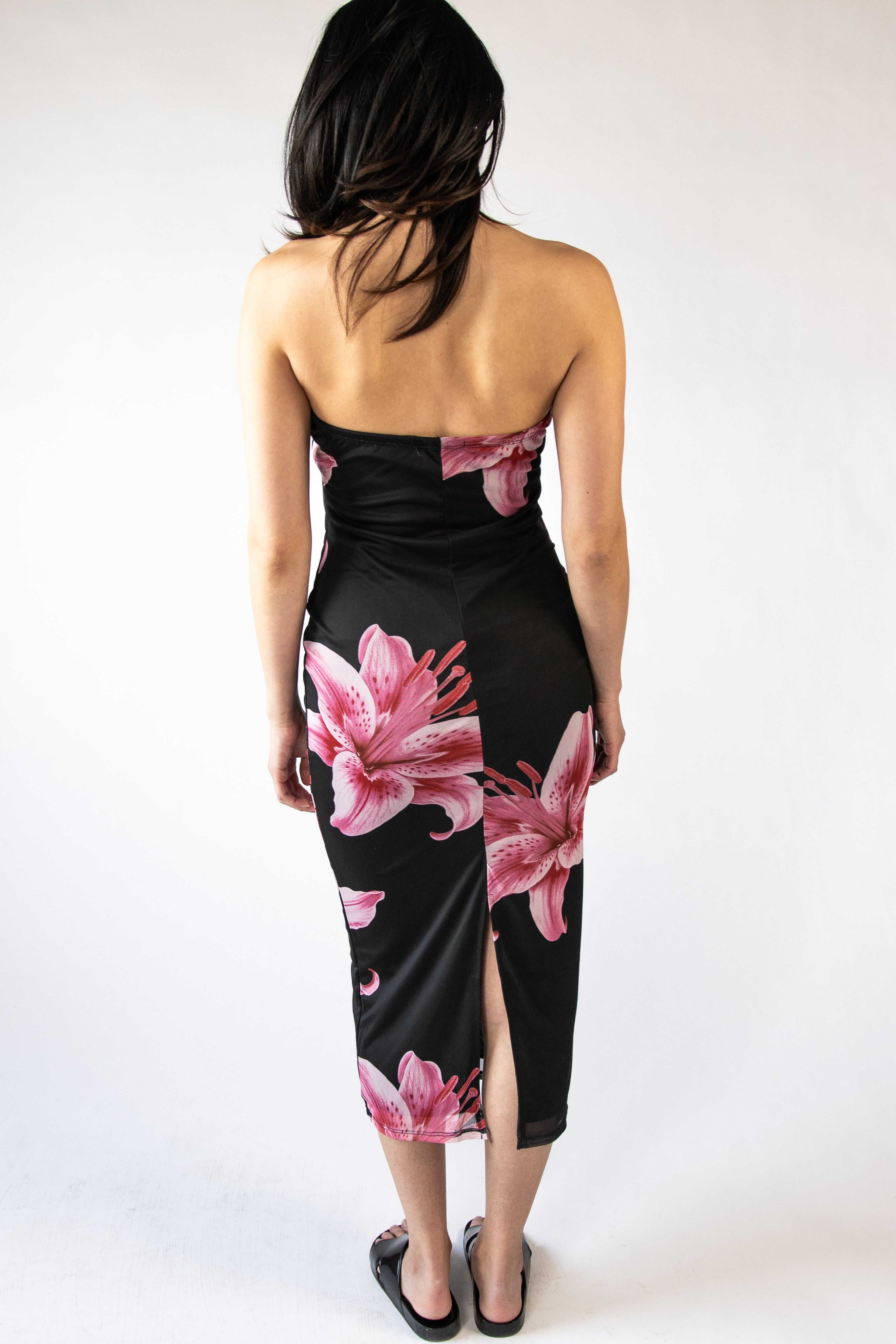 Pink Lillies Mesh Tube Midi Dress