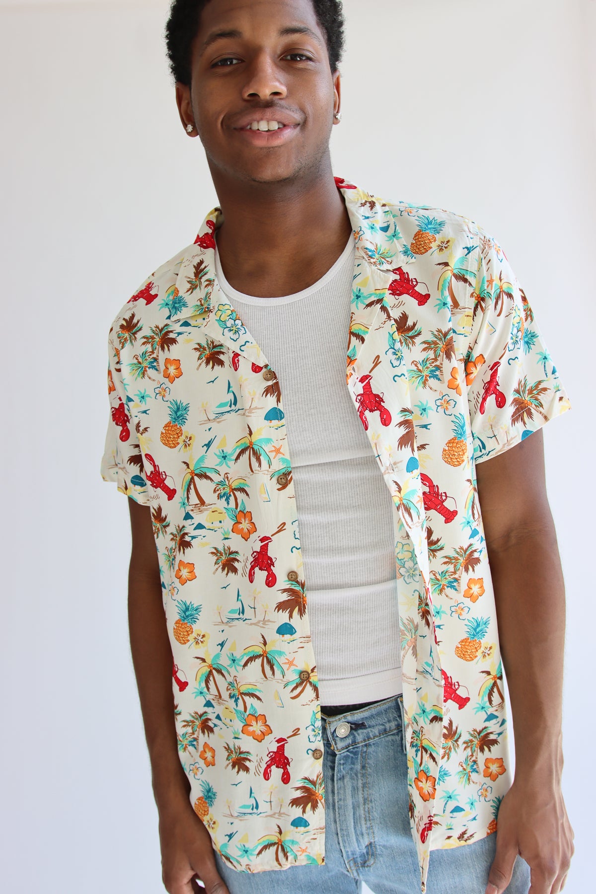 Lobster Island Print Button Up