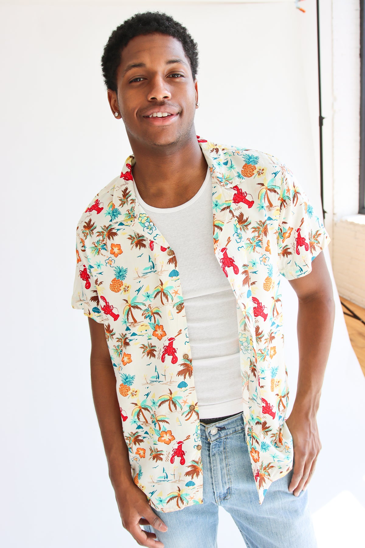 Lobster Island Print Button Up