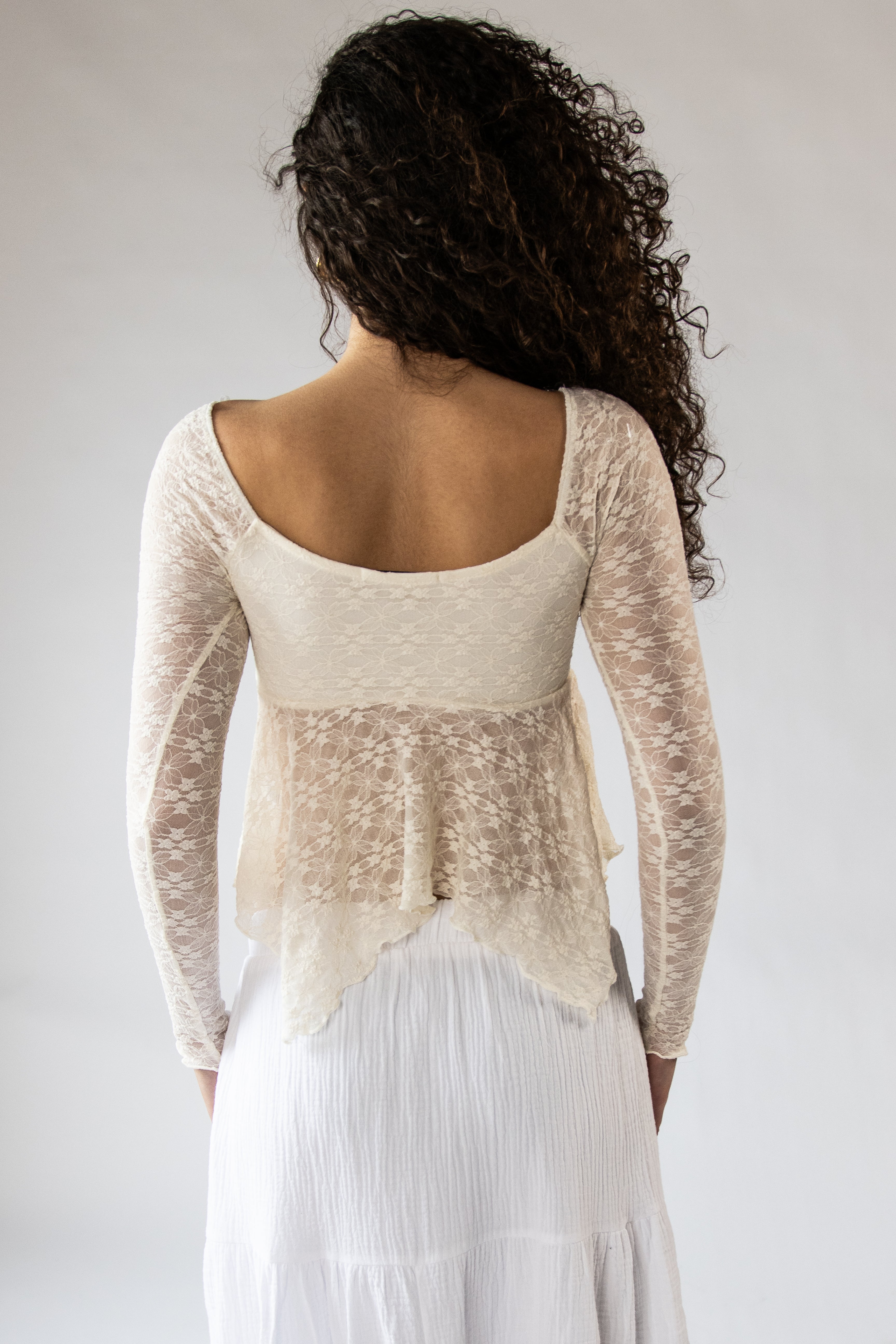 Long Sleeve Lace Hanky Hem Top