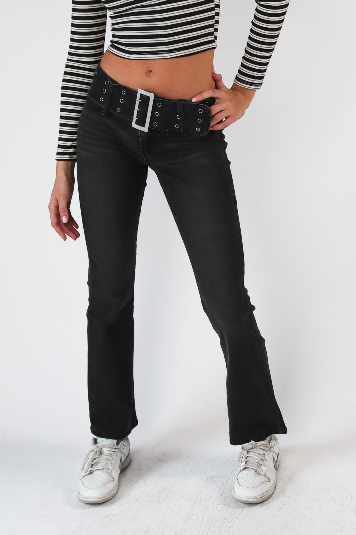 Low Rise Bootcut Belted Jeans