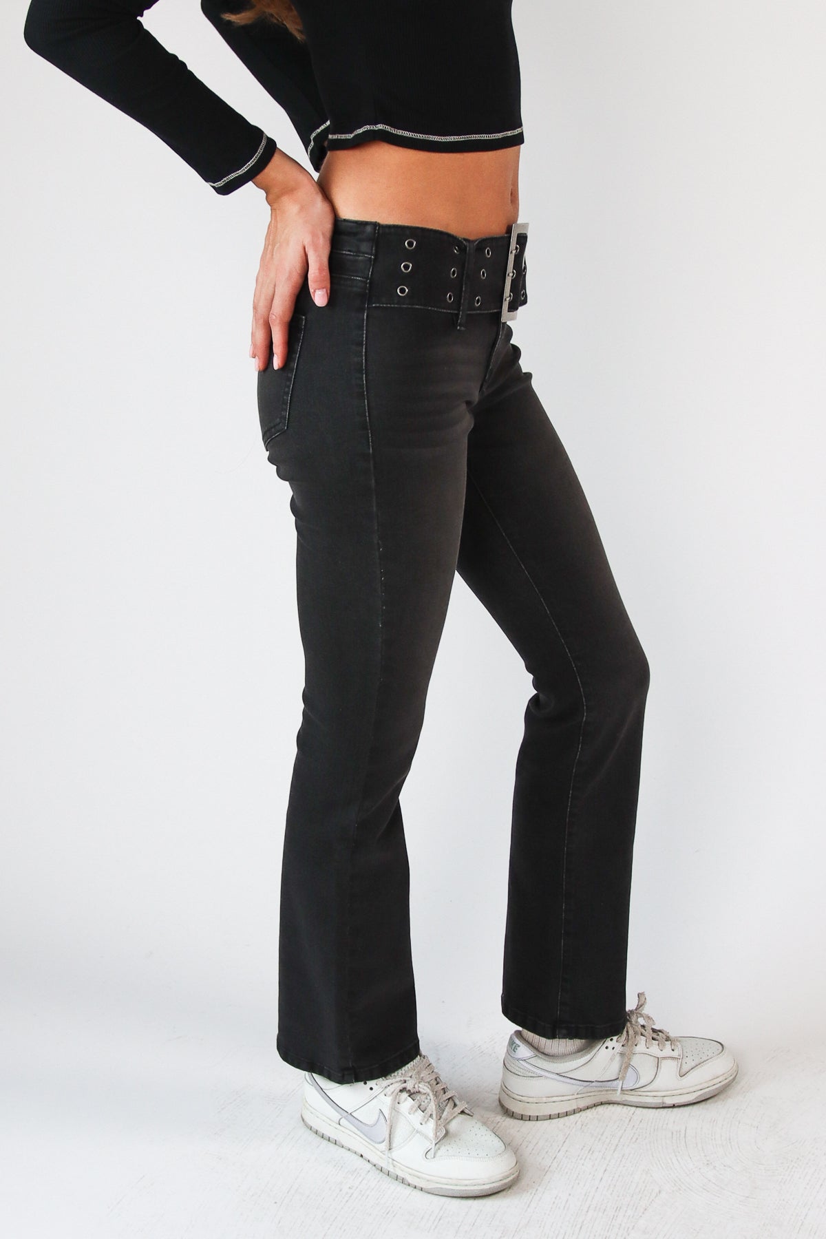 Low Rise Bootcut Belted Jeans