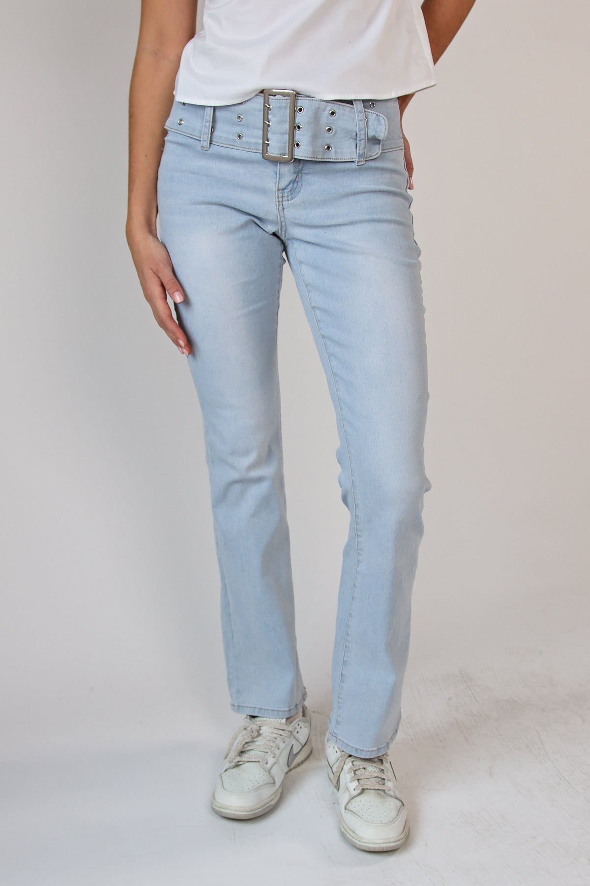 Low Rise Bootcut Belted Jeans