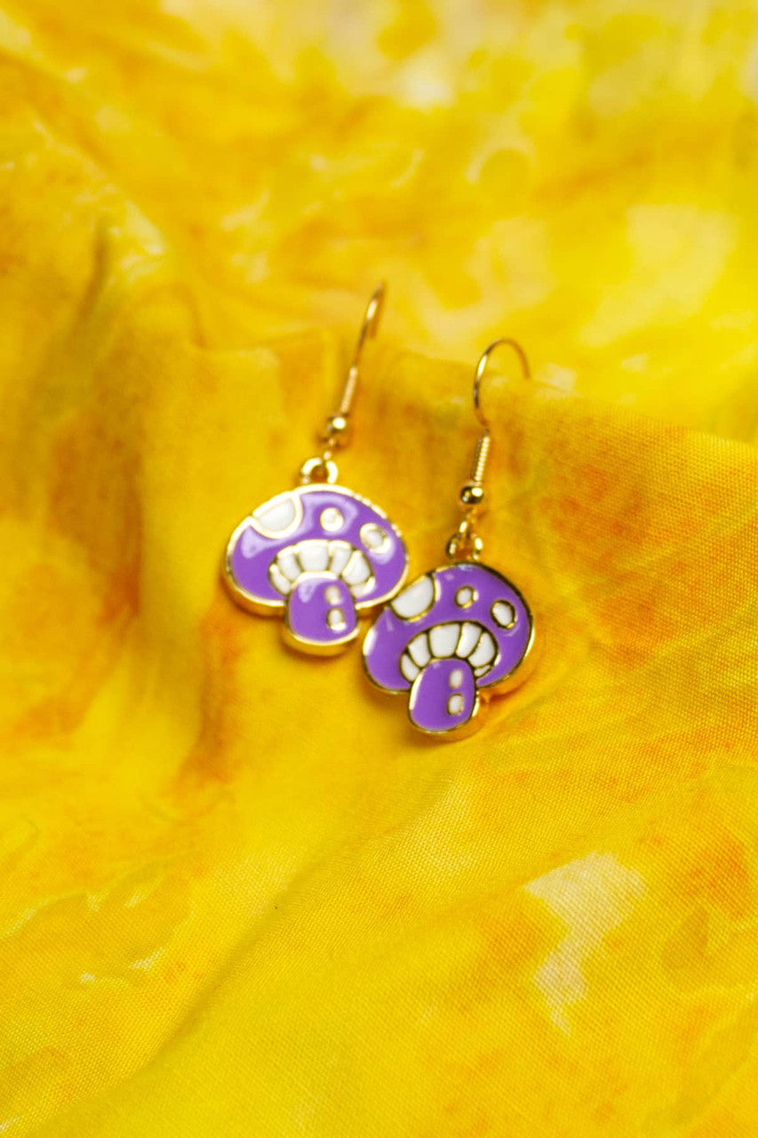 Purple Mushroom Charm Earrings