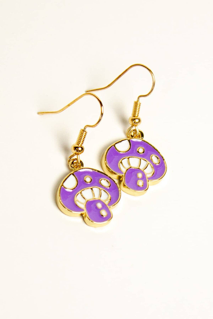 Purple Mushroom Charm Earrings