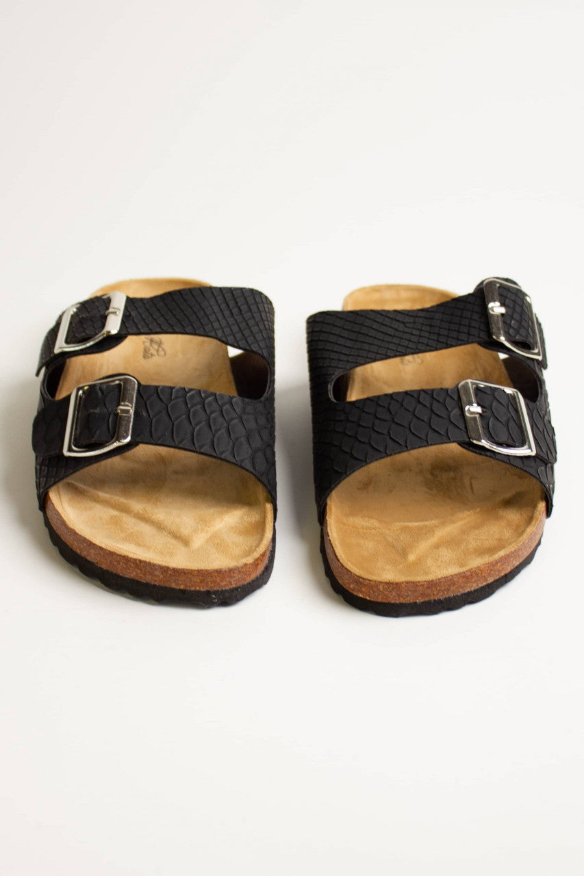 Black Snakeskin Print Sandals