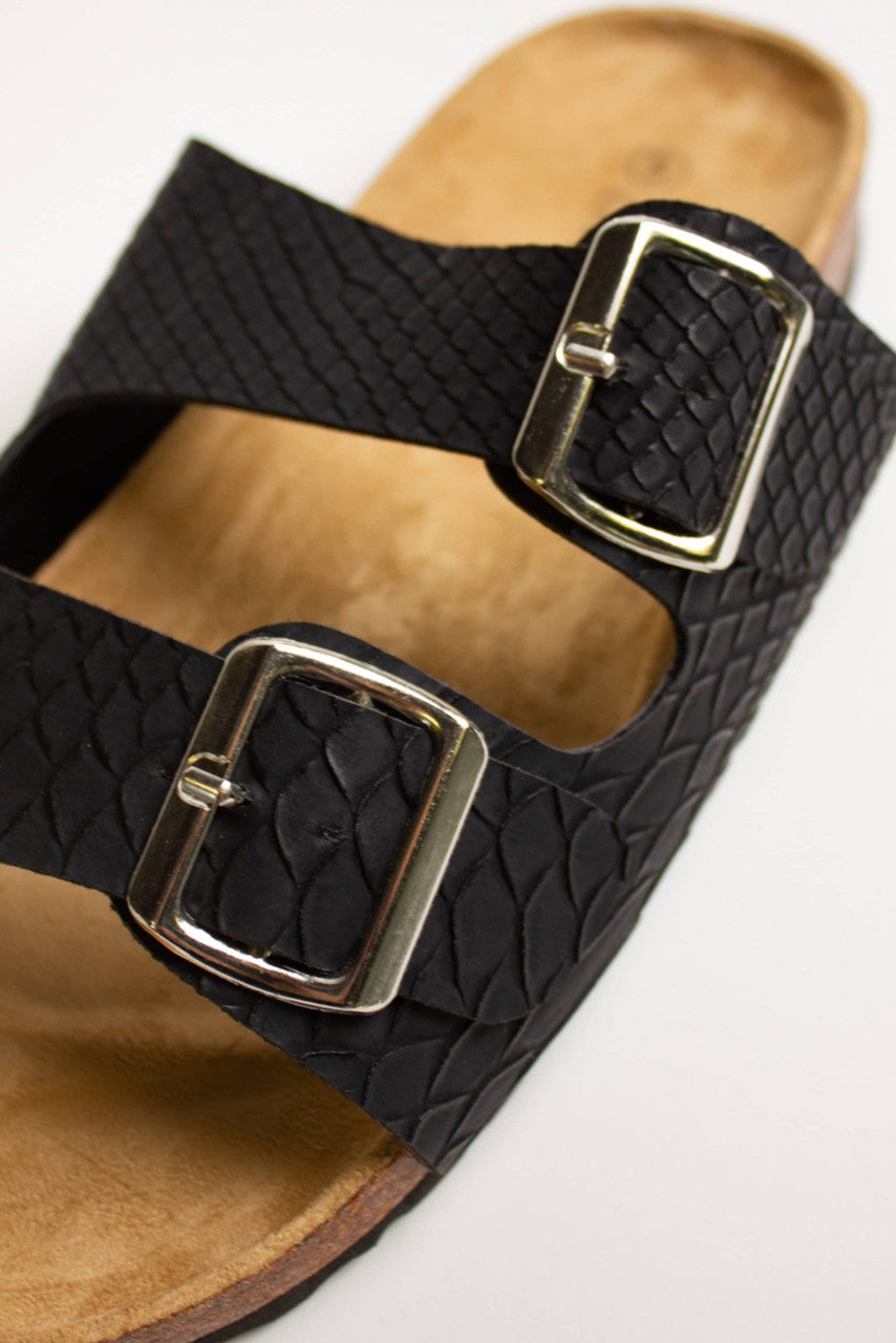 Black Snakeskin Print Sandals