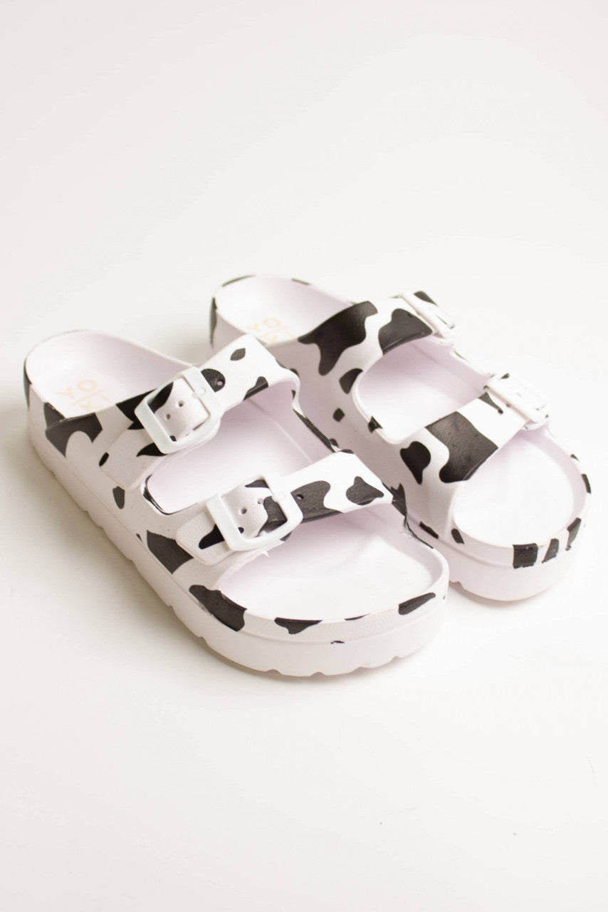 Cow Print Platform Foam Sandals