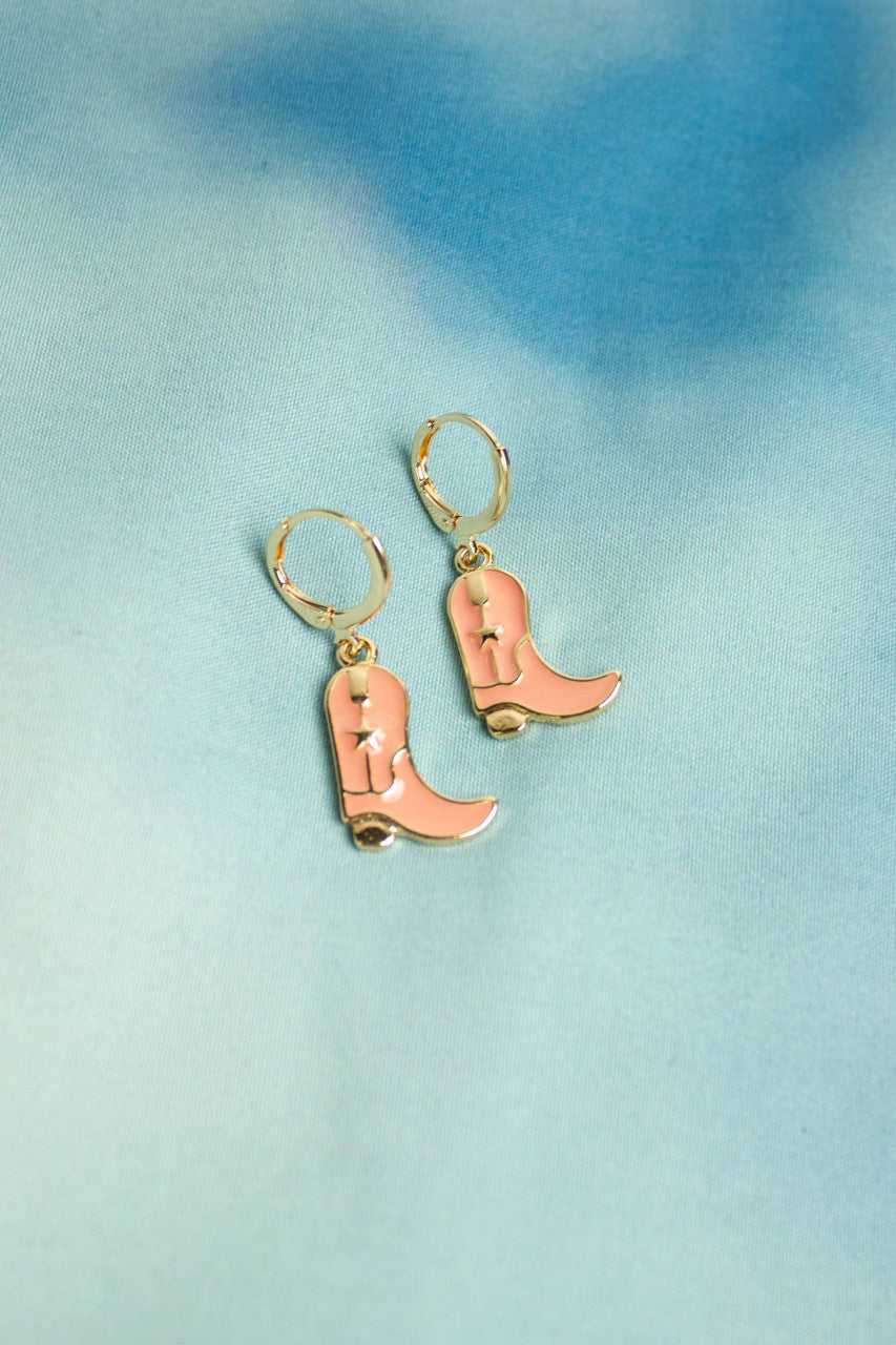 Pink Cowboy Boots Drop Earrings