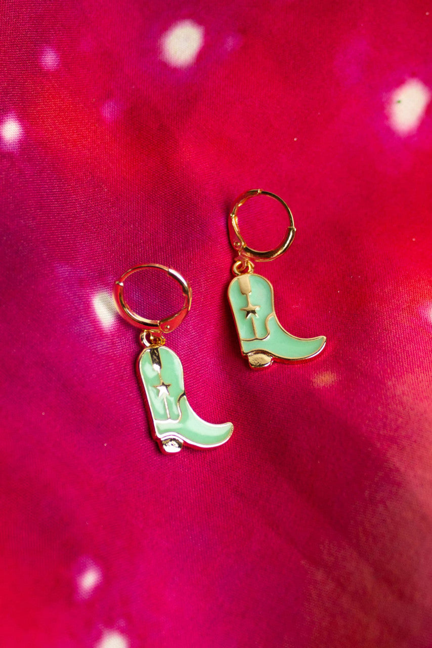 Mint Cowboy Boots Drop Earrings