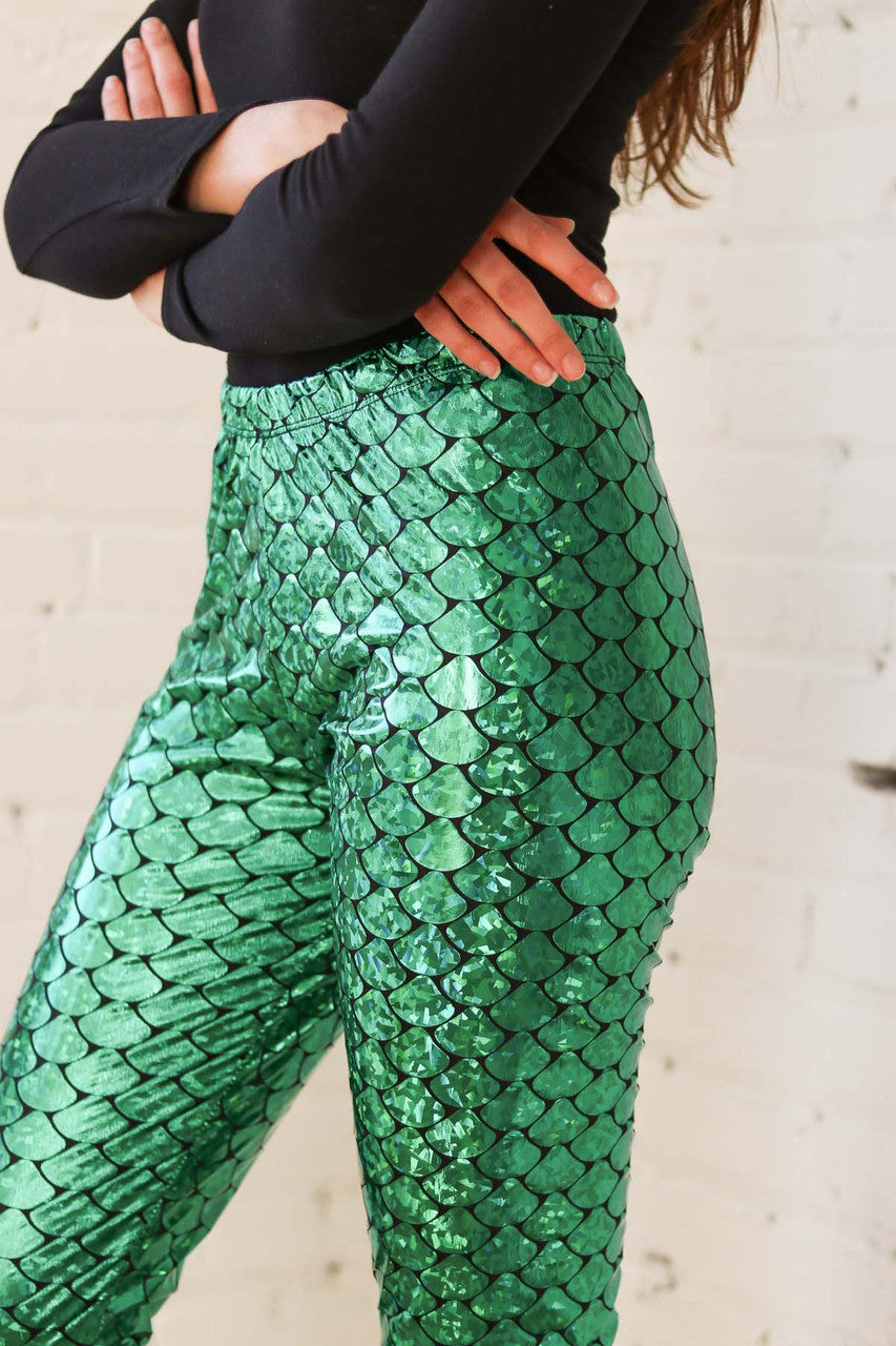 Kelly Green Holographic Mermaid Leggings