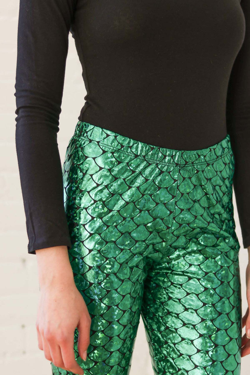 Kelly Green Holographic Mermaid Leggings