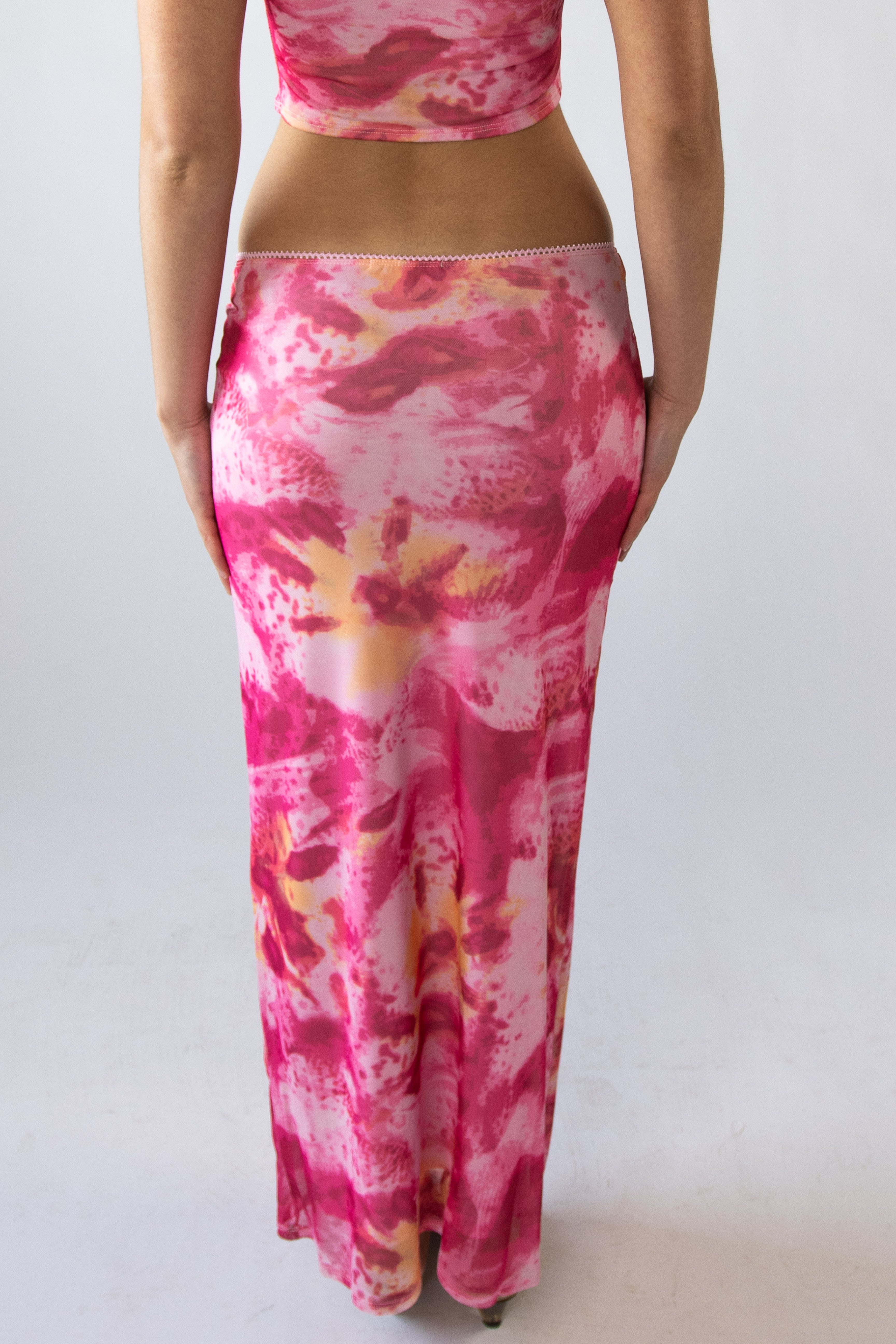 Abstract Print Mesh Slip Skirt