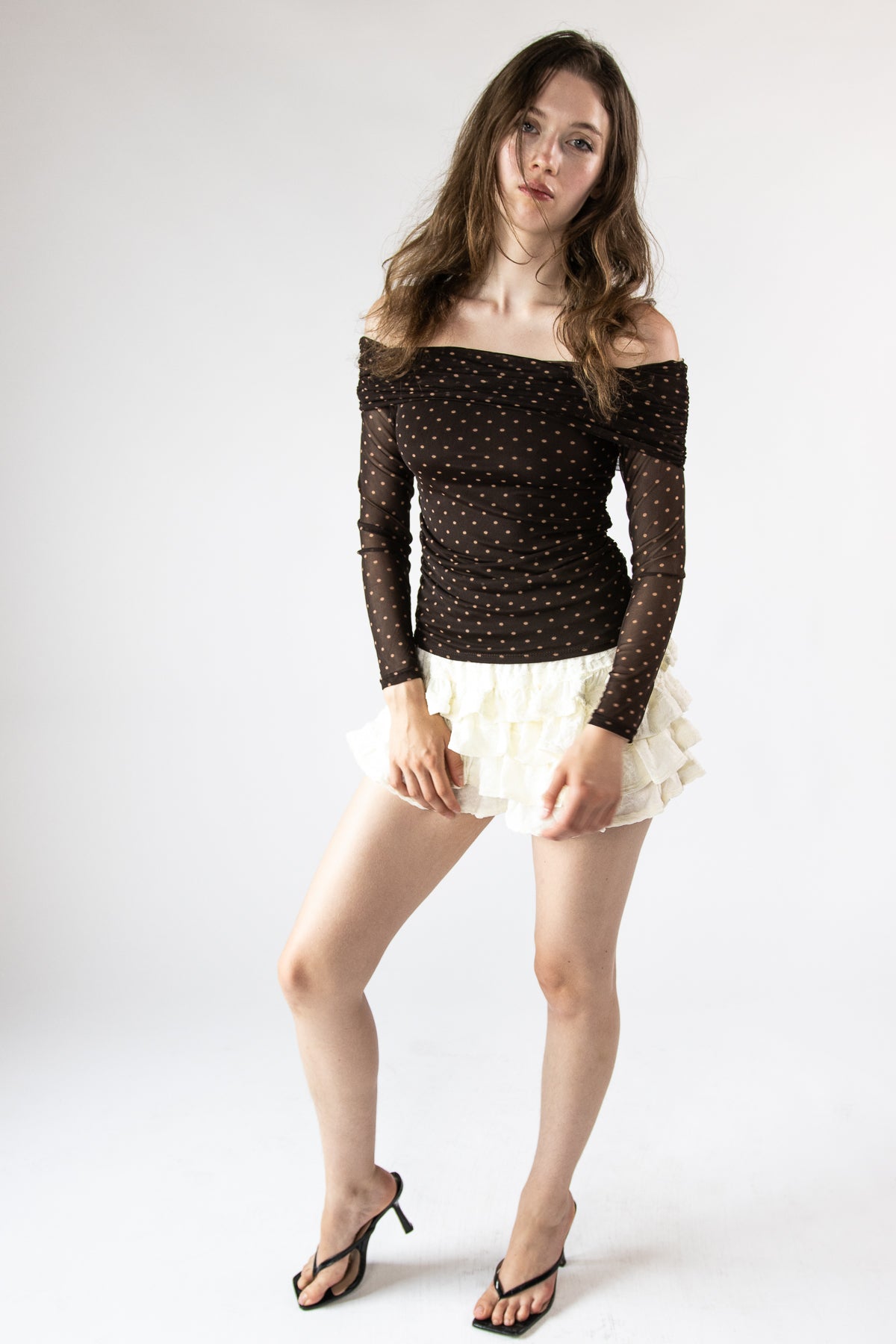 Mesh Over the Shoulder Pattern Top