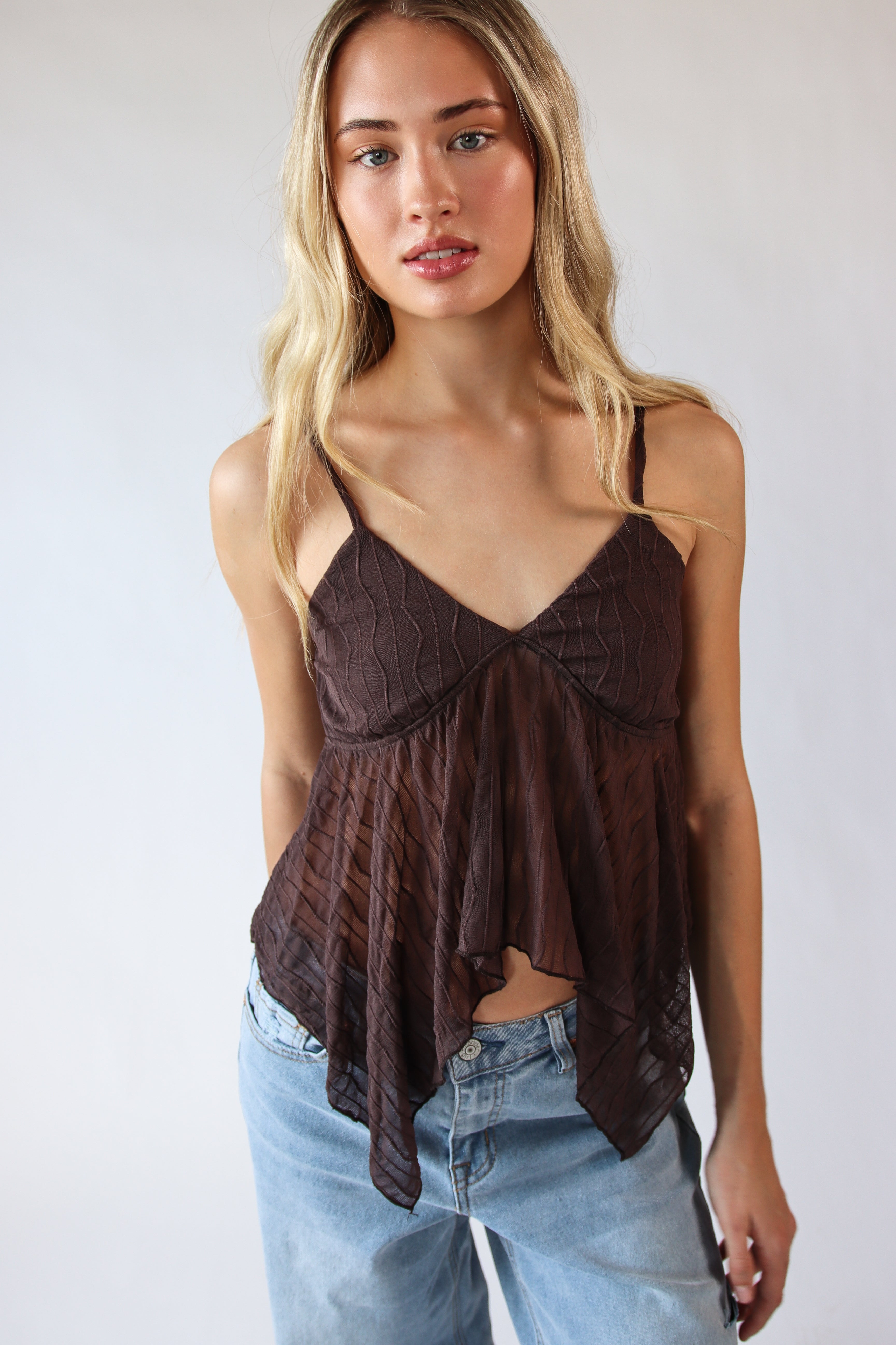 Mesh Hanky Hem Babydoll Cami