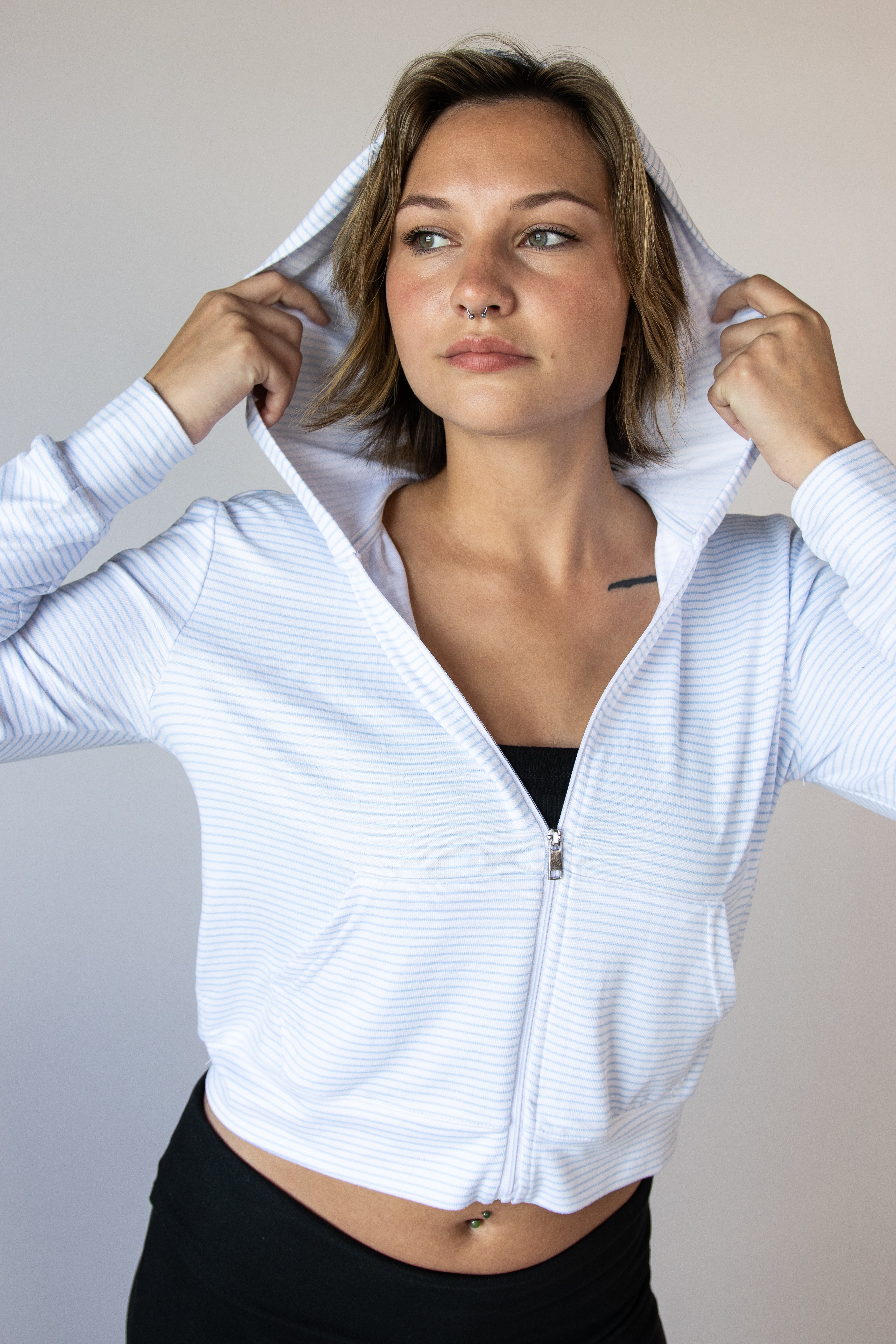 Lightweight Pinstripe Zip Up Hoodie