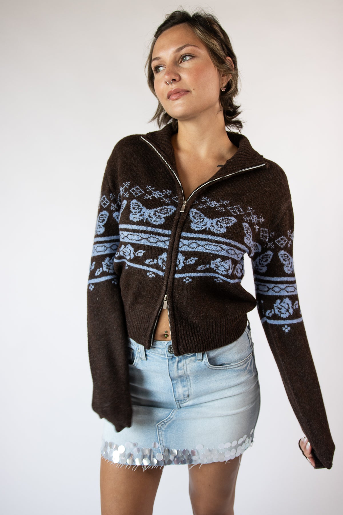 Mock Zip Fair Isle Cardigan