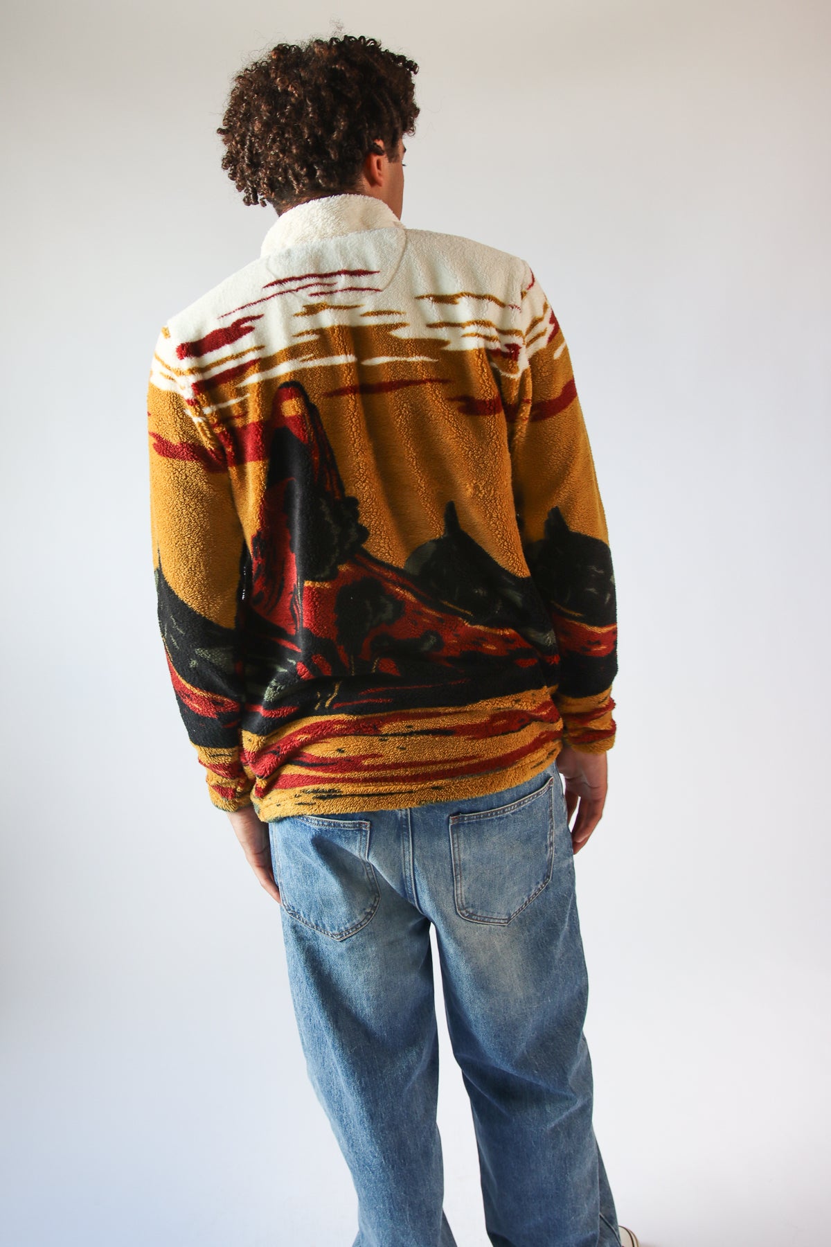 Mountain Landscape Plush Quarter Zip Sweater