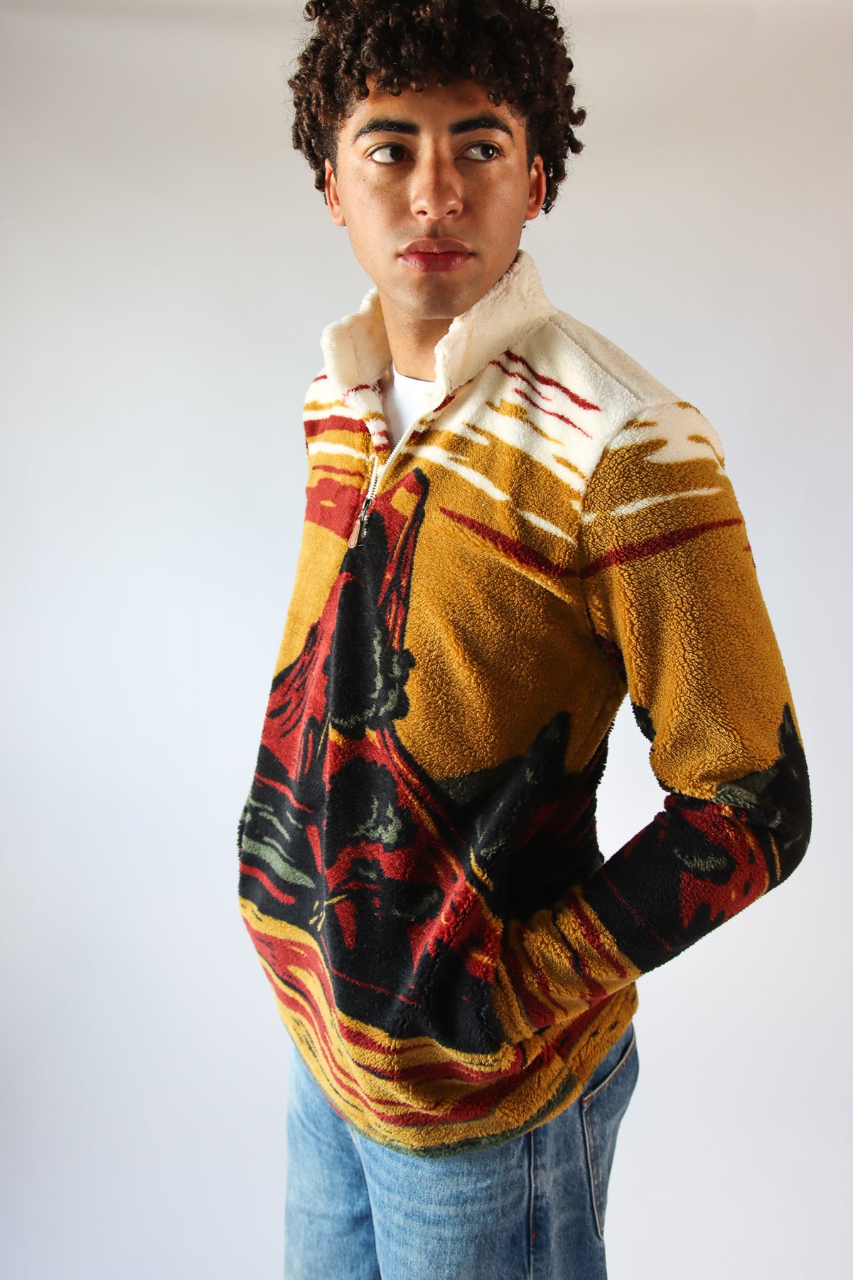 Mountain Landscape Plush Quarter Zip Sweater