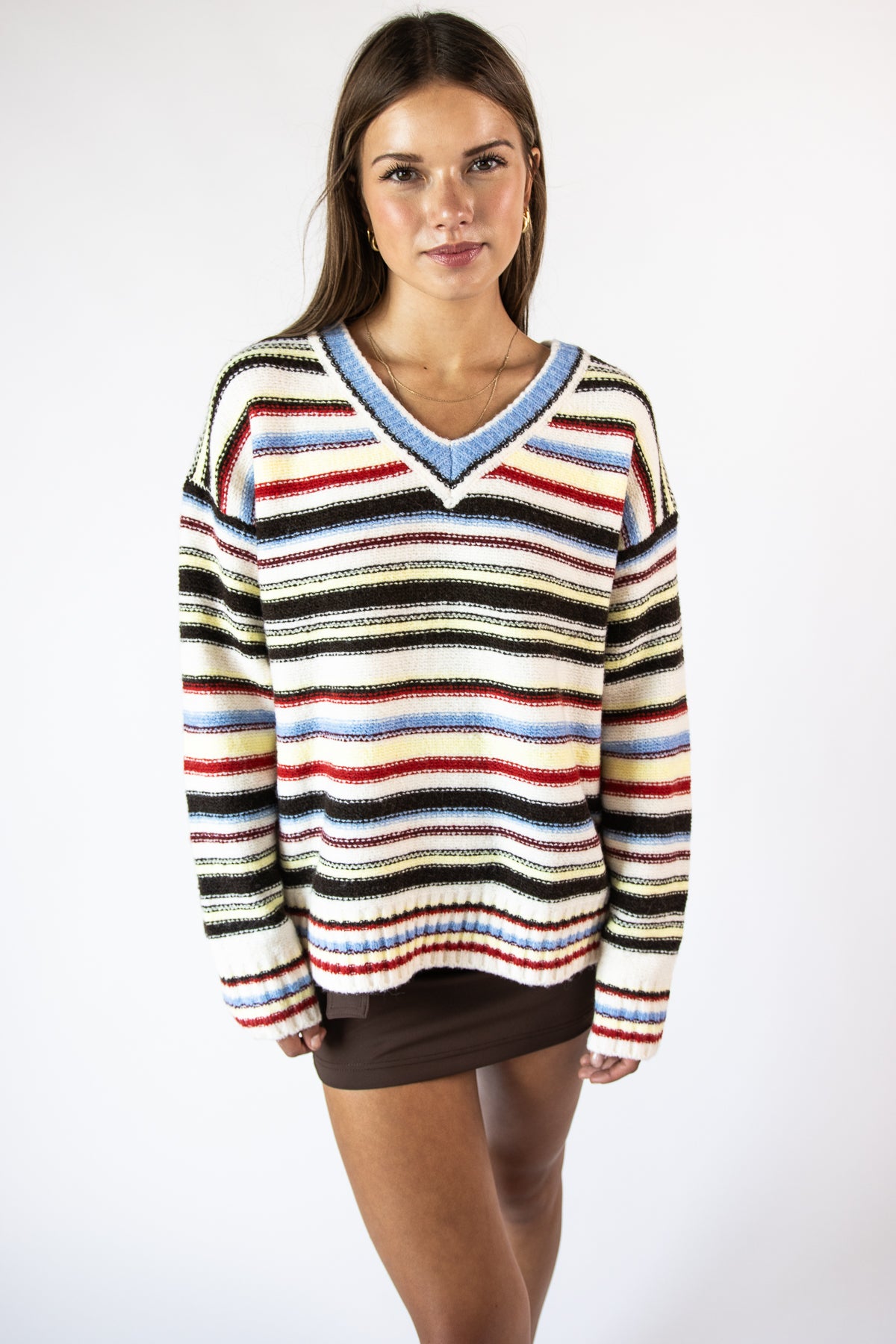 Multi Stripe V Neck