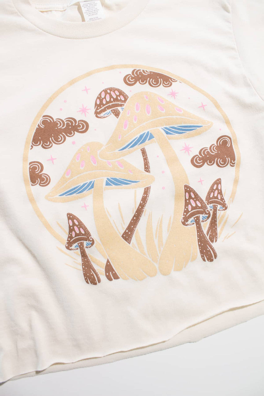 Cream Mushrooms In The Clouds Cropped Tee