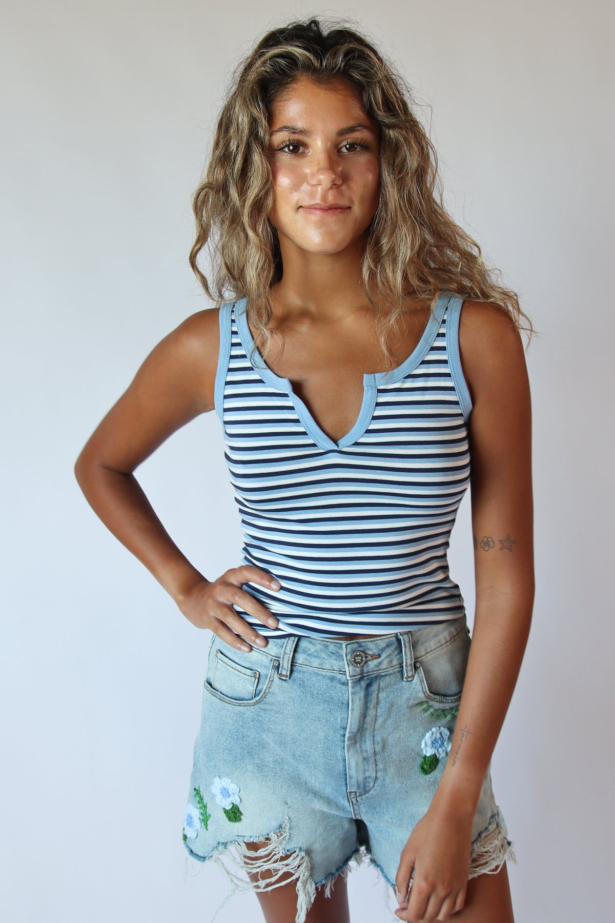 Notch Neck Striped Tank Top