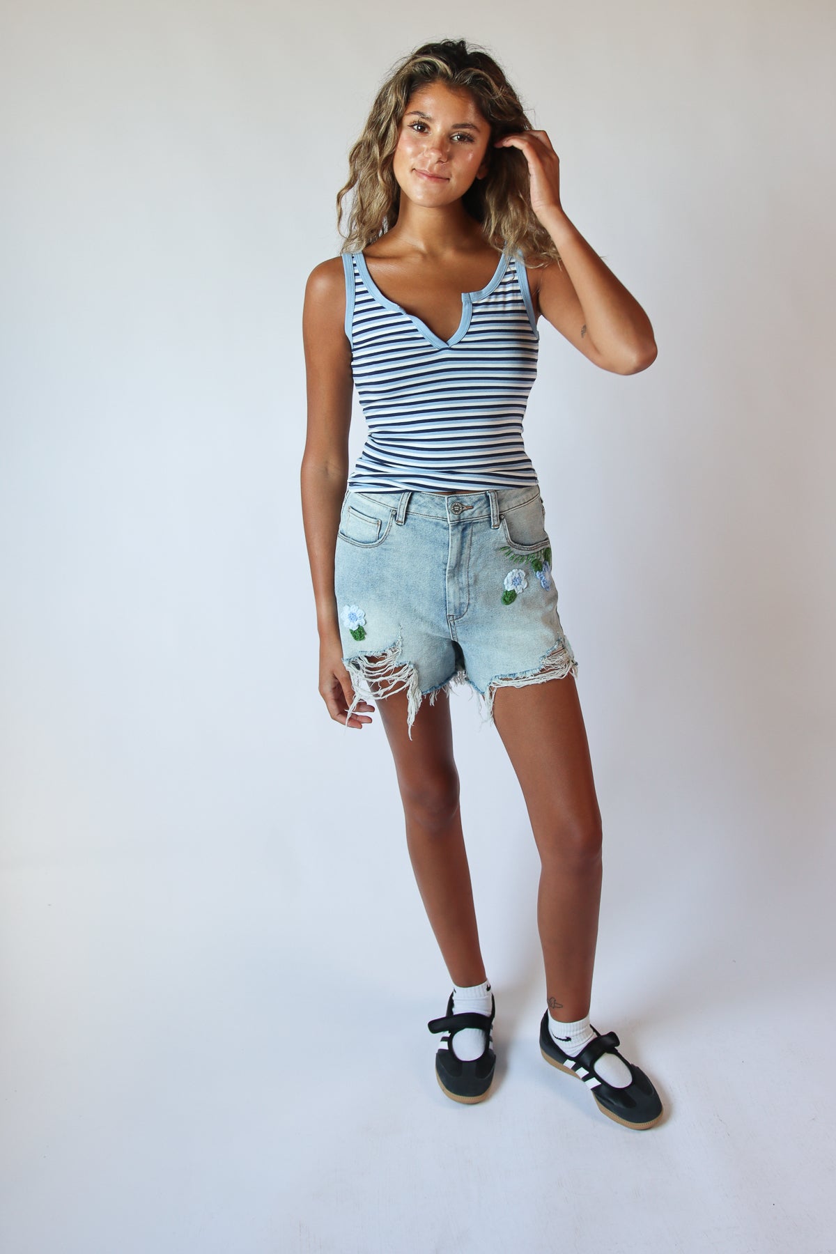 Notch Neck Striped Tank Top
