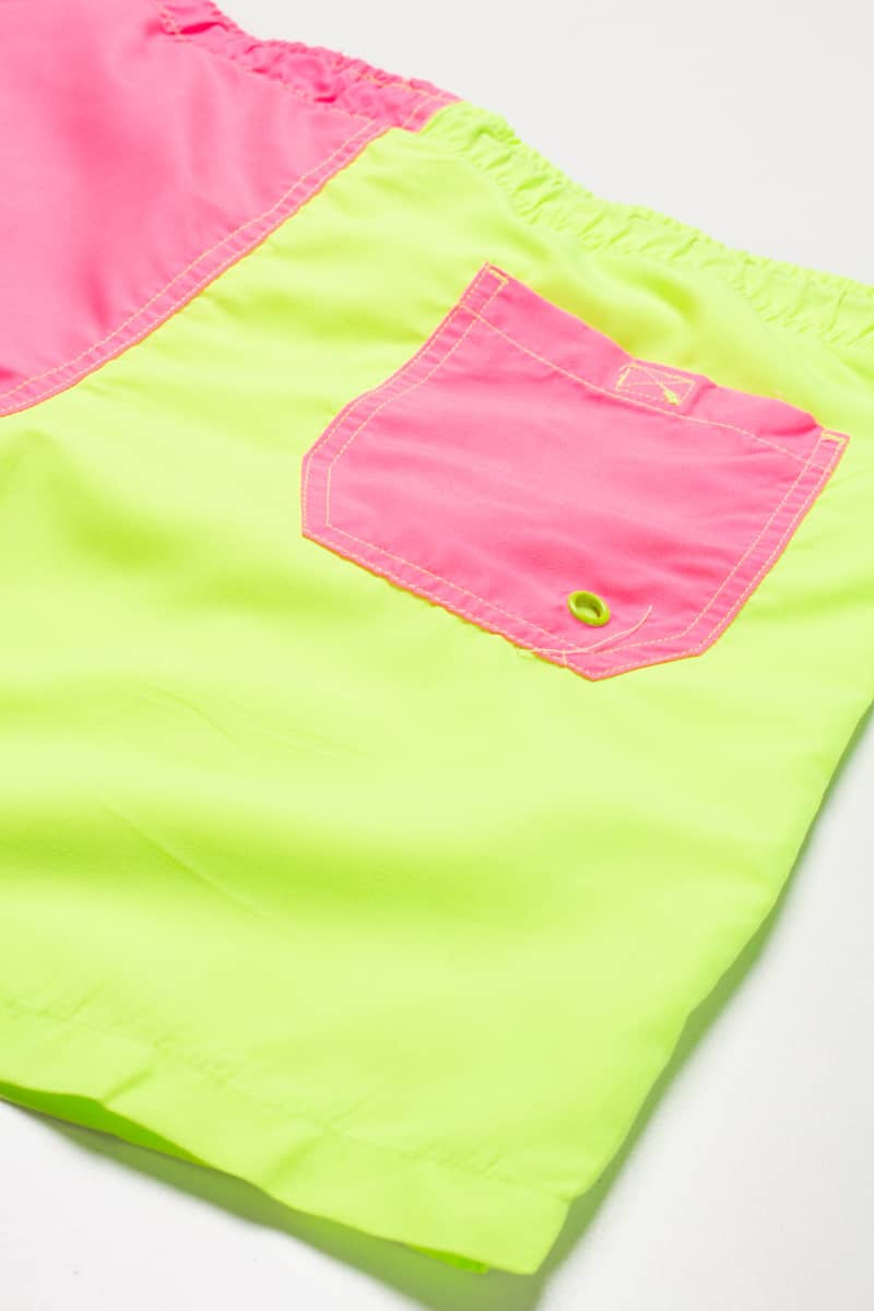 Neon Yellow & Pink Color Blocked Swim Shorts
