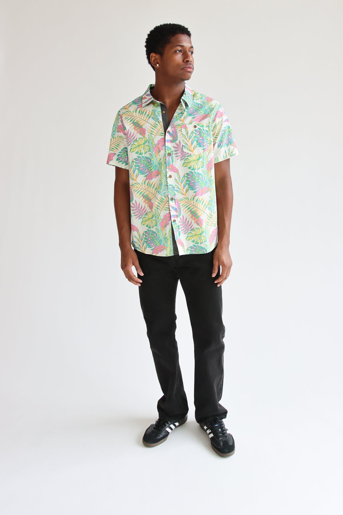 Neon Tropical Print Button Up