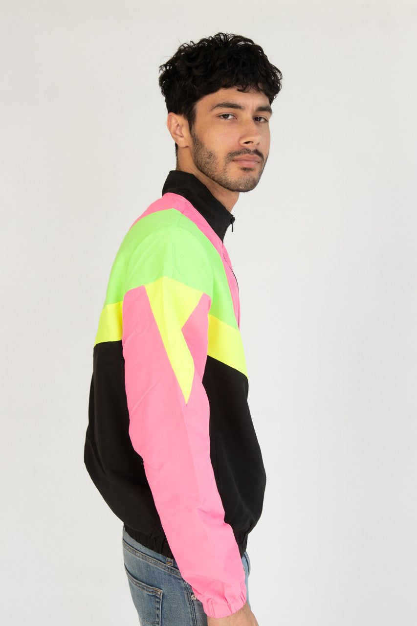 Black Neon Colorblocked Windbreaker