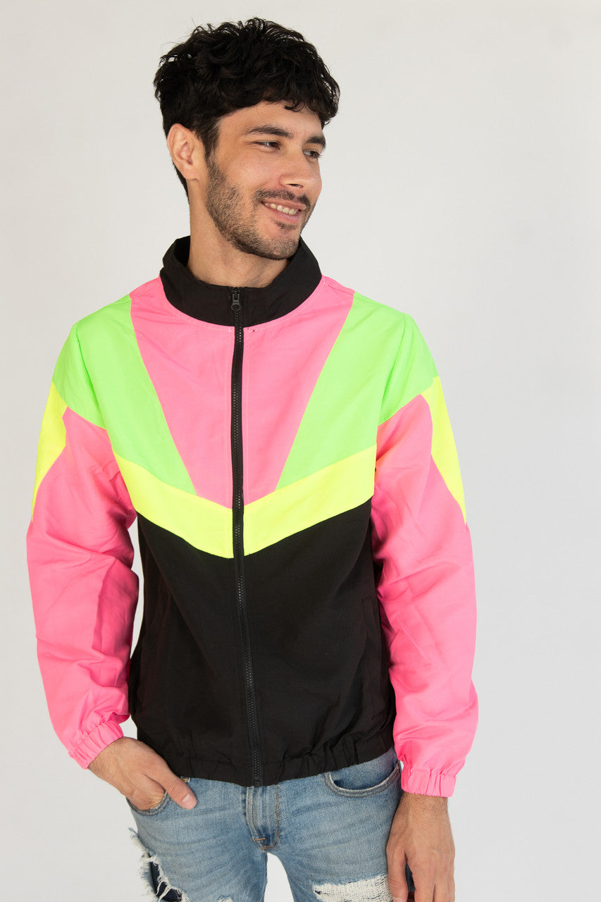 Black Neon Colorblocked Windbreaker