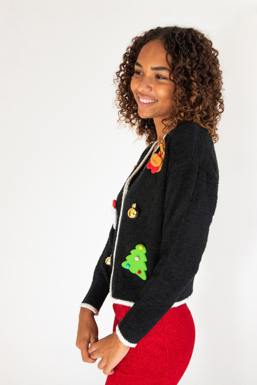 3D Holiday Button Cardigan