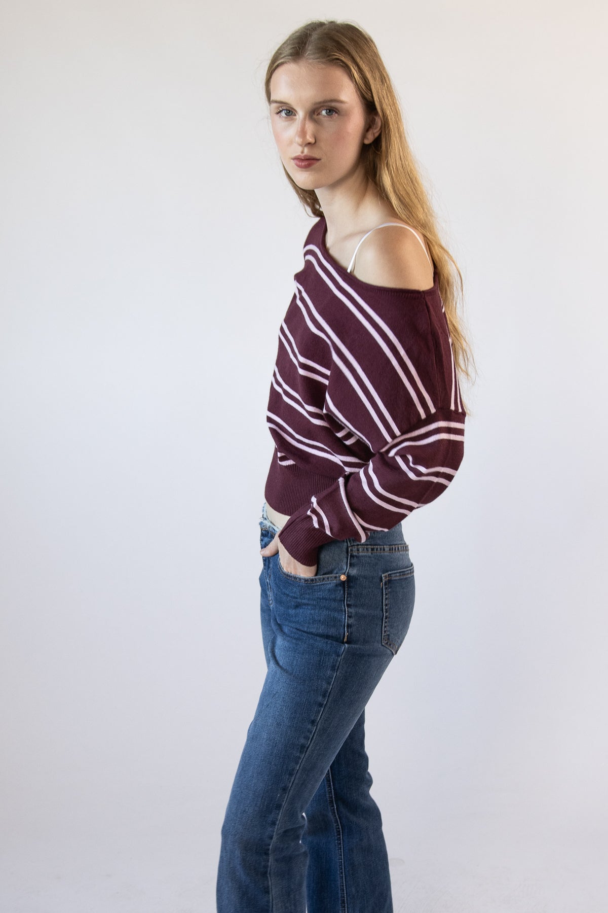 Stripe Ballet Neck Dolman Sleeve