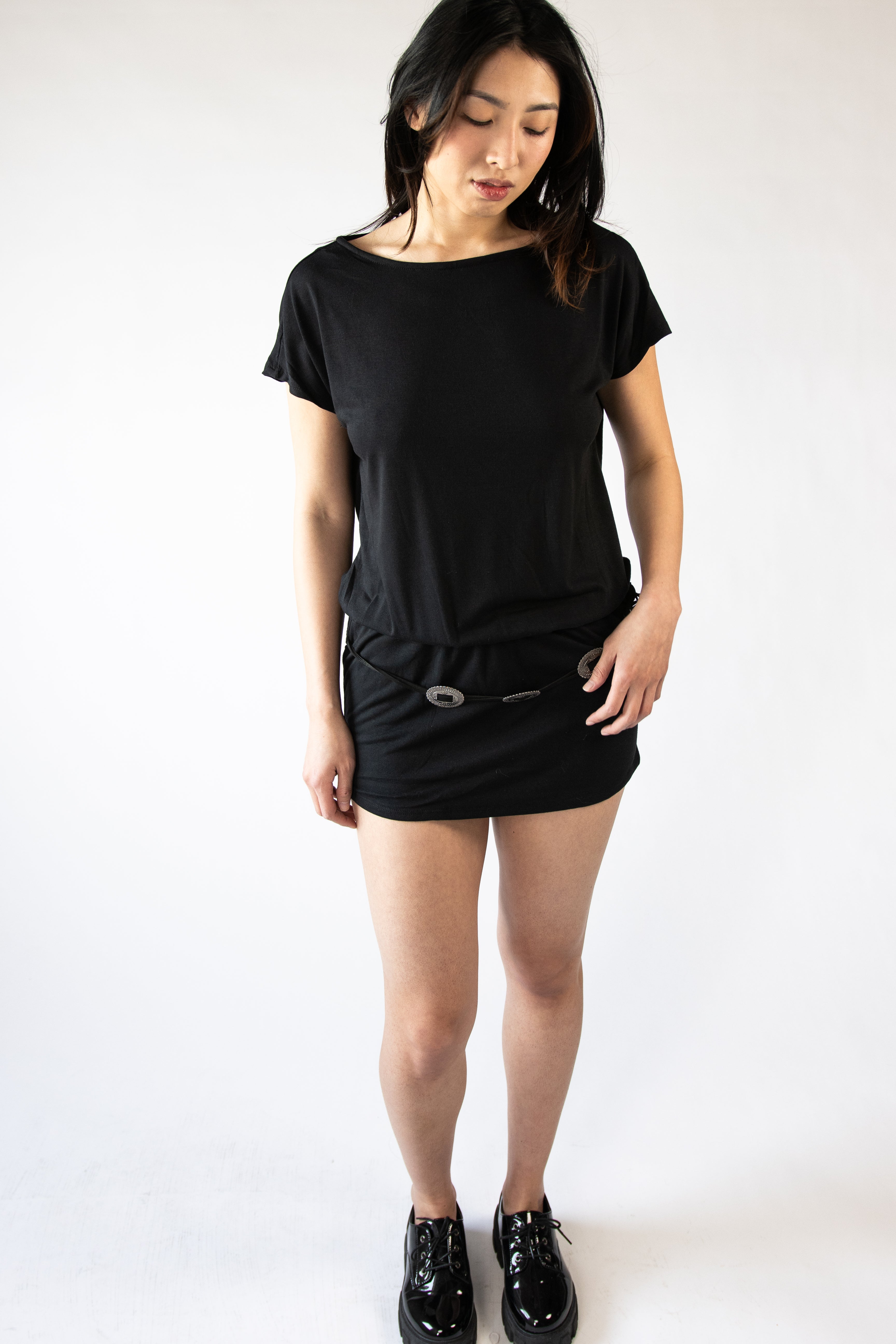 Drop Waist Western Belt Mini Dress