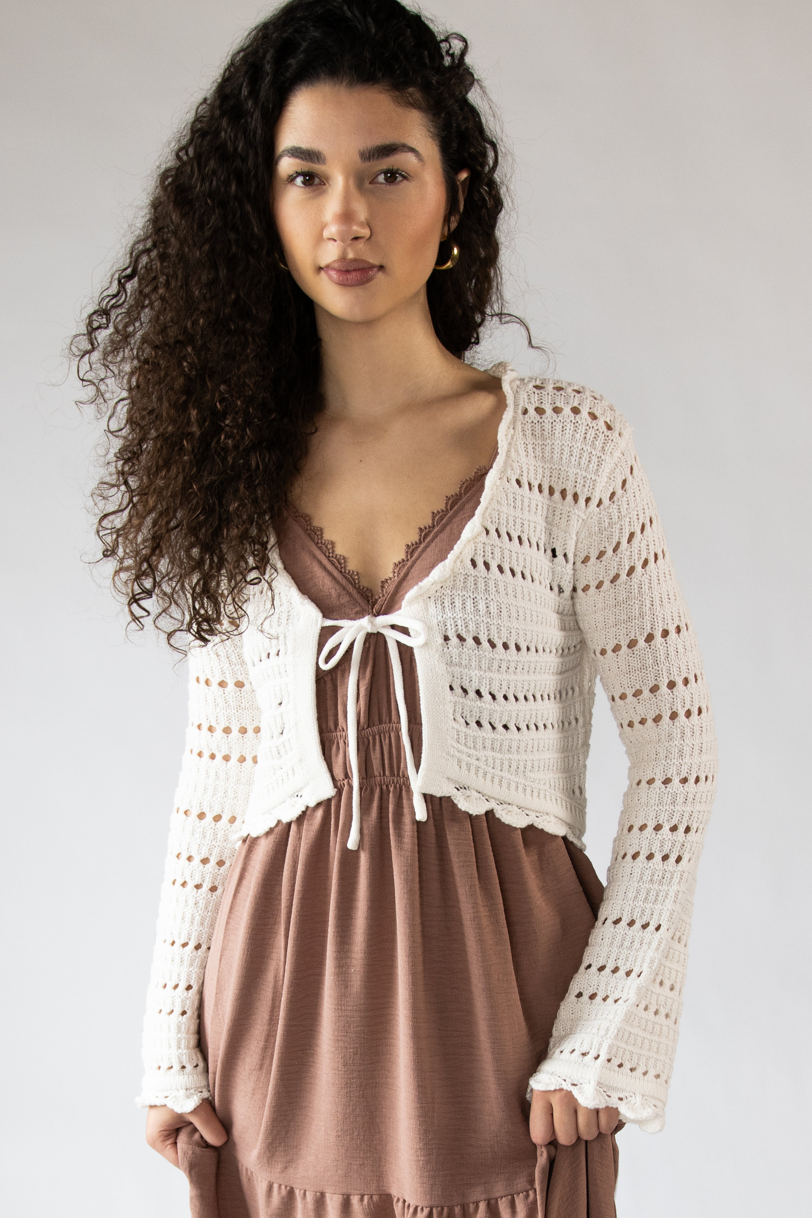 Open Knit Tie Front Cardigan