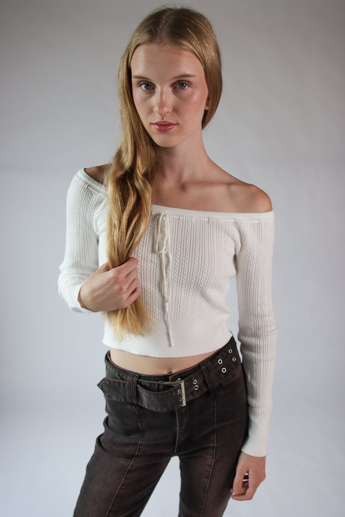 Over The Shoulder Cable Knit Sweater