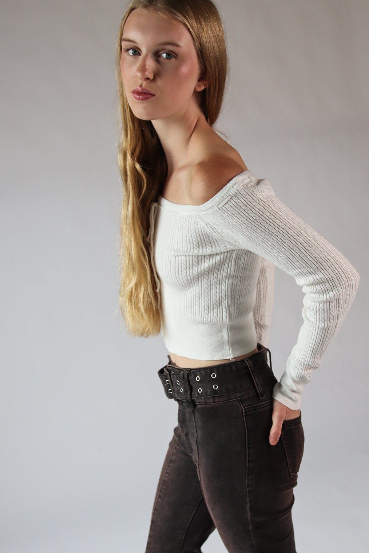 Over The Shoulder Cable Knit Sweater